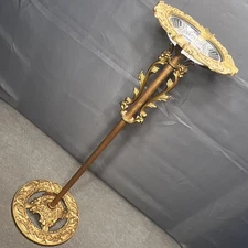 Vintage Ornate Brass Glass Pedestal Ashtray Stand 26.5" Art Deco Smoke Stand