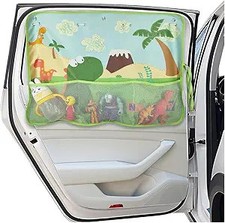 Window Shade for Baby, Blackout Car Curtain with Storag Color: Green-Dinosaurs