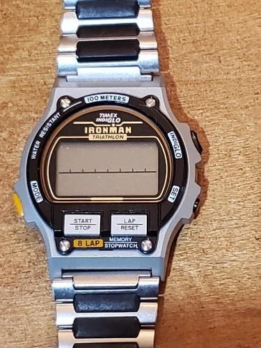 Vintage Timex 8 Lap Ironman Triathlon Digital Men's Watch W/Bracelet, Untested
