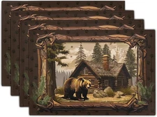 Bear Placemats Set of 4 - Lodge Cabin Place Mats 4, Forest Moose 