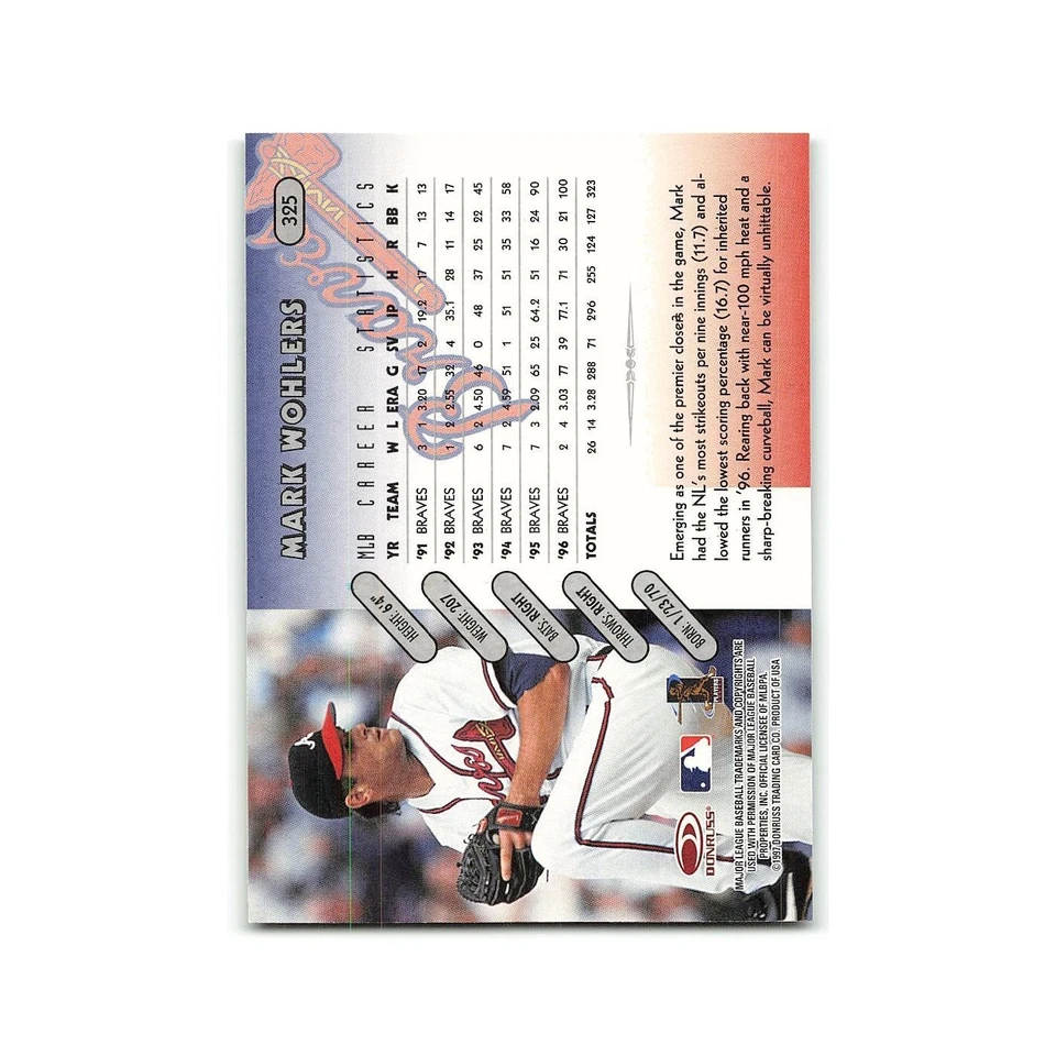 Mark Wohlers 1997 Donruss #325 Atlanta Braves Baseball Card NM - Image 2 of 3