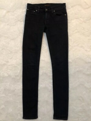 Nudie Jeans Womens Tight Long John Black Black Denim Skinny Sz 25 