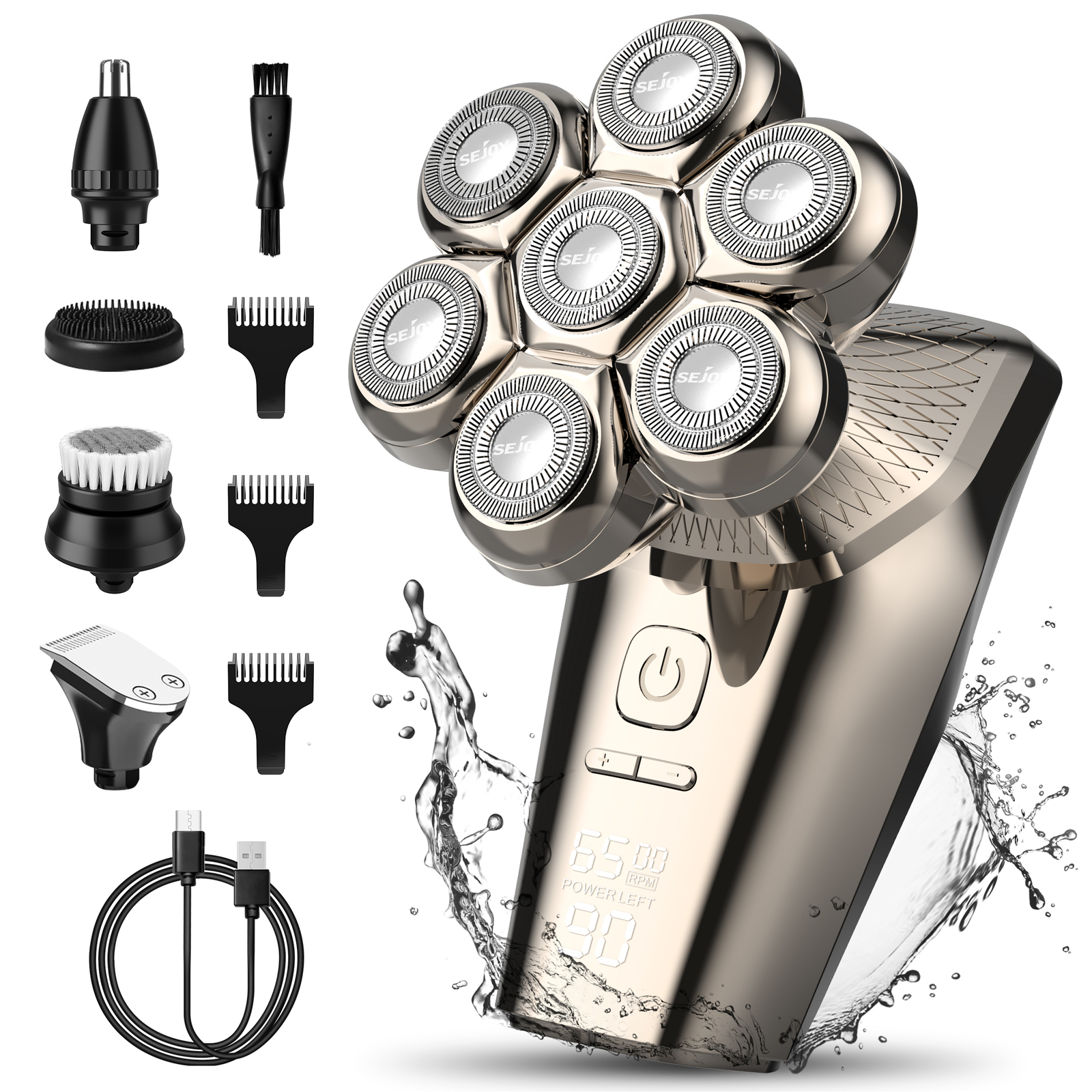 6IN1 Rechargeable Men's Electric Shaver Trimmer for Bald Head Hair Beard