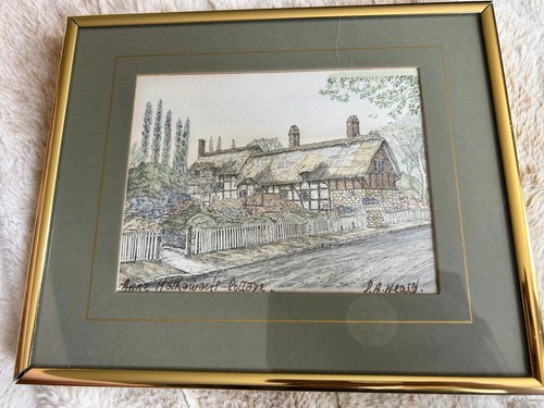 Signed Douglas Heald Cottage Print Brass Frame