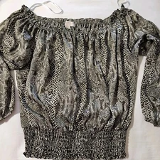 Michael Kors Snake Print Blouson Top Puff Sleeves Gathered Waist Size XL