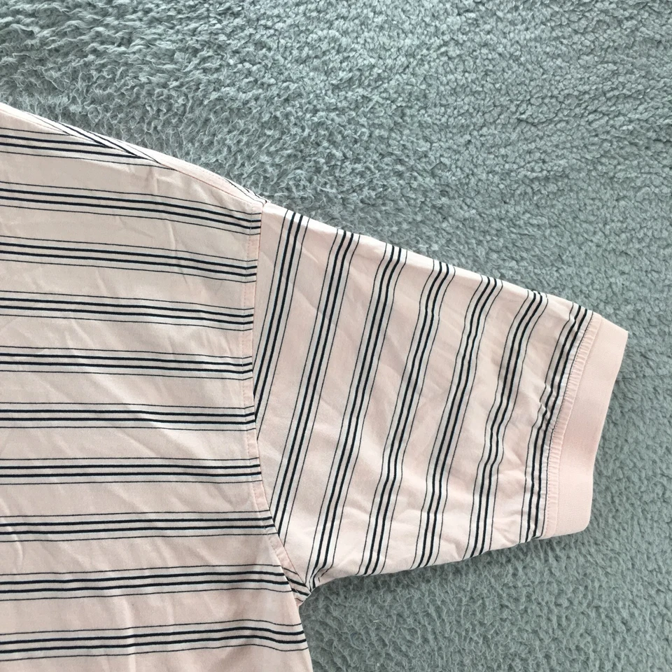 Pebble Beach Polo Shirt Top Mens L Pink Cotton Striped Short Sleeve Button Front - Image 3 of 4