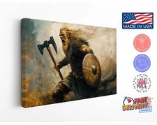 Viking Warrior Canvas Print, Battle-Ready Painting Style Wall Art for Home