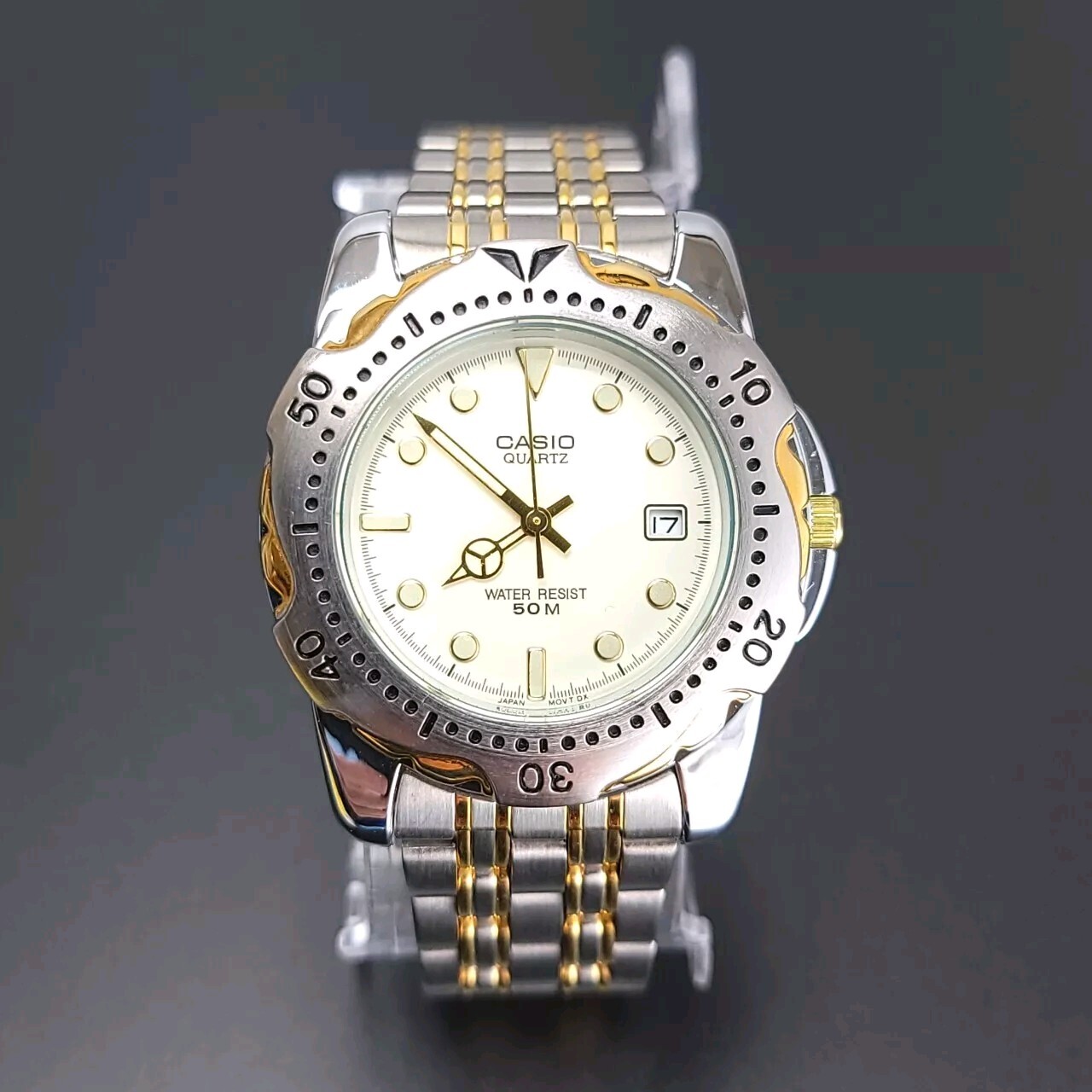 NEW Vintage Casio Mens Watch Silver/Gold with Date Adjust Water Resistant 50M