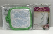 Dimensions Herrschners stamped cross stitch Pillow Cases Pot Holders Flowers