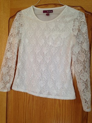NWOT Epic Threads Girl's Long Sleeve White Lace Overlay Blouse Shirt Sz: L