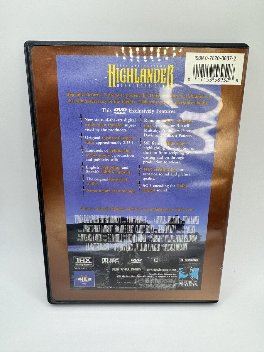 Highlander (DVD, 1997, 10th Anniversary Directors Cut) Deluxe