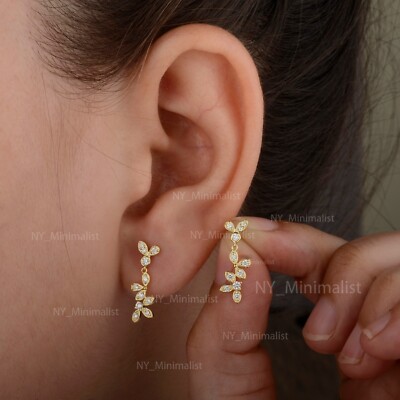 Solid 14K Yellow Gold Earrings Genuine 0.34 Ct SI G H