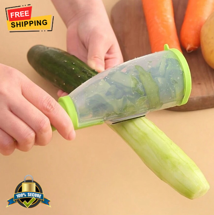 2-In-1 Stainless Steel Fruit & Vegetable Peeler With Peel Storage Bin,Easy Clean