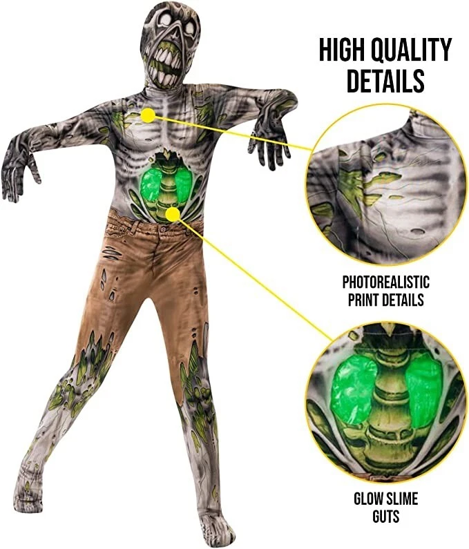 Traje Morphsuit Zombie Slime Verde Niños Niñas Traje Radiactivo de Halloween Miedo Foto 3 de 4