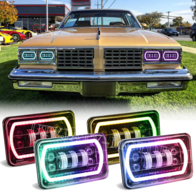 4pcs 4x6'' RGB Led Headlight Hi/Lo Beam For 1980-1988 Oldsmobile Cutlass Ciera H4