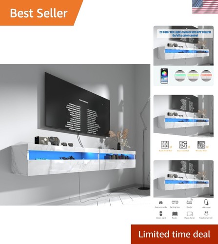 Floating TV Stand, Wall Mounted TV Shelf with Led Lights & Power Outlet, 71" ...