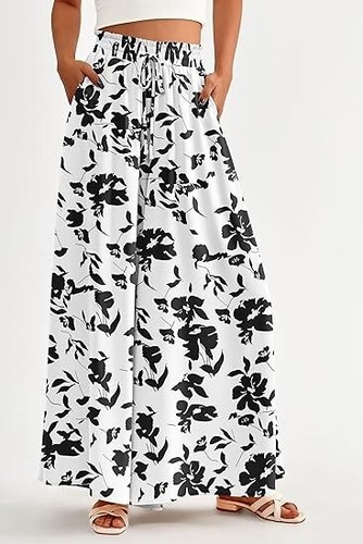 Damen Sommer Palazzohose weites Bein Freizeit Lounge Boho Strandhose - Bild 8 von 23