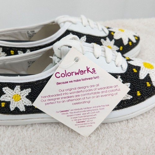 NEW Vintage 1990s Colorwerks Tennis Shoes Beaded Sneakers Floral Daisy Size 6 - Picture 12 of 14