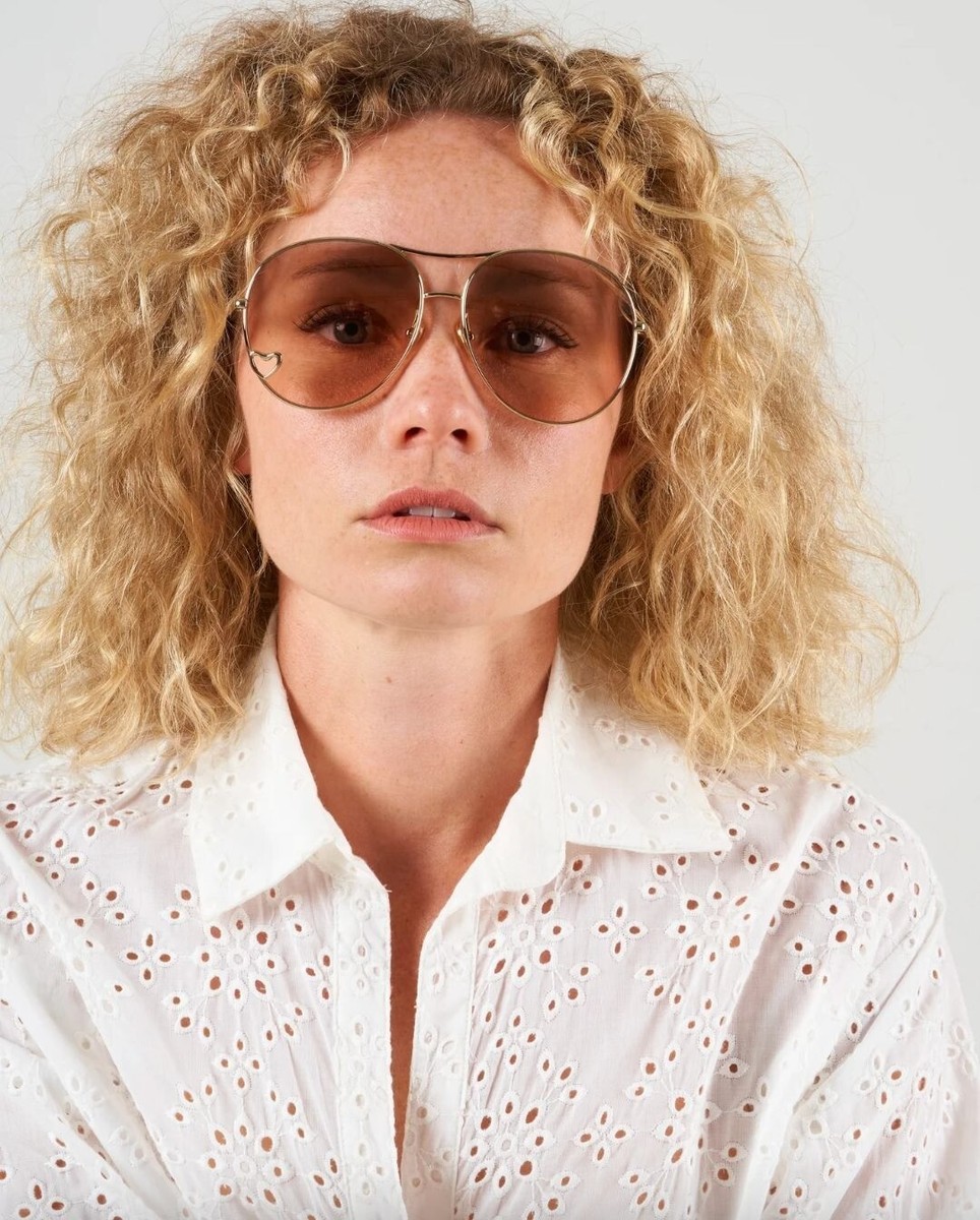 サングラス Chloe SUN GLASS (CH0281S002 GOLGOLBLU) Chloe CH0028S Aviator Sunglasses Gold Gold Brown Womens | eBay