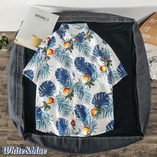 Men Casual Hawaii Shirt Floral Blouse Short Sleeve Loose Summer Beach Tops Thin