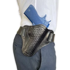 KS035 Basketweave Design Pancake Leather Holster RH Colt 1911 Handmade!