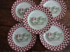 Noble Excellence BARNYARD GEESE RED CHECK Salad Dessert 9" PLATES 5PC Set
