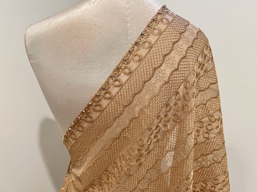 GOLD Embroidered Chiffon Scarf Shawl 68x22 Wide - Picture 2 of 5