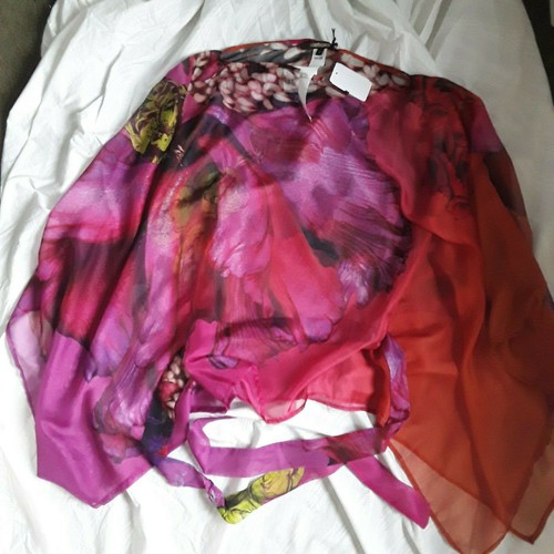 Nueva Blusa de Caftán Roberto Cavalli $605 Transparente Estampado Abstracto con Cinturón Italia Talla 38 - Imagen 4 de 10