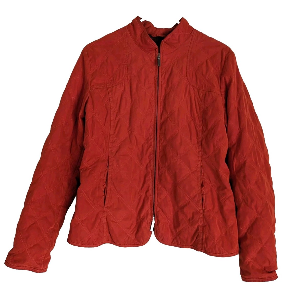 Women's Faconnable Quilted Jacket Water Resistant Zip Up Red Orange Size  Medium
