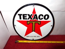 8 3/4 in TEXACO GASOLINE ADVERTISING SIGN HEAVY DIE CUT METAL PORCELAIN - S 280B