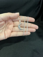 925 Sterling Silver Women Small Cresent Moon Pendant & Mariner Chain 18 20 22 24