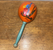 Vintage Hand Painted Wood Maraca Shaker Artwork Mexican Mexico