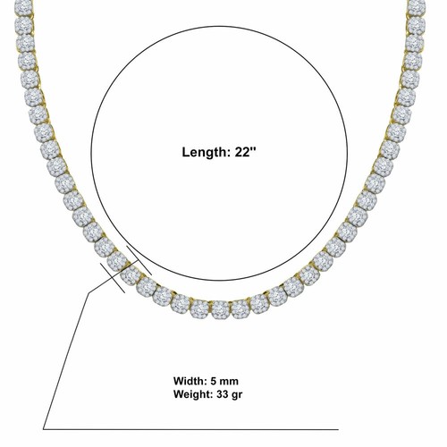Yellow Gold Finish Ice Cube Cluster Square Tennis Links Custom Chain 5mm /18~22" - Picture 5 of 5