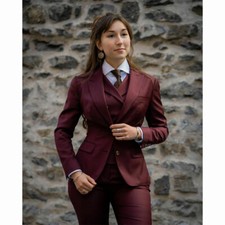 Elegant Burgundy Women Suits Formal Lady Work Wear Vest Pants Blazer Slim Fit