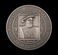 Henry VIII 1991 500 aniversario de nacimiento 63 mm medalla de plata - por la real como nueva