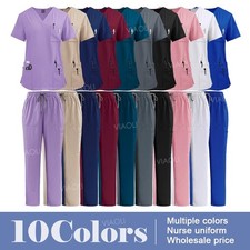 Women's Medical Scrub Uniform Set Hospital Nursing Workwear For Summer