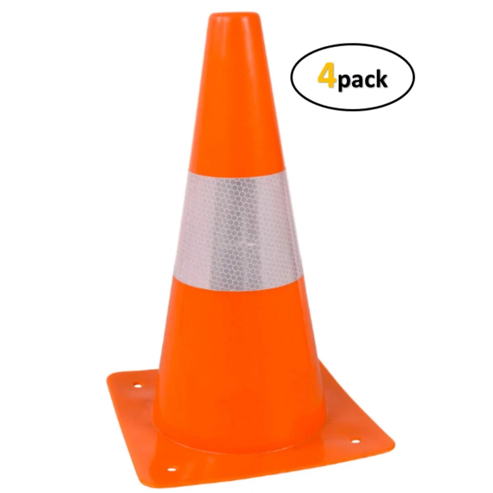 Orange Safety Cones - Hazard Cones (4Pc) 12" Hardware Plastic Safety Cone with R - Image 2 of 4