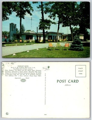 Rinehart Motel Dyer Indiana Postcard US 30 US 41 Roadside Vintage Chrome