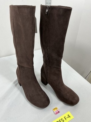 Womans NWT Time & Tru Knee High Boots Size 11 Brown Side Zip Block Heel
