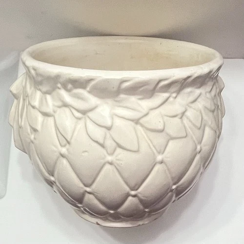 Vintage McCoy Pottery White Planter Jardiniere Quilted Diamond Berry Pattern
