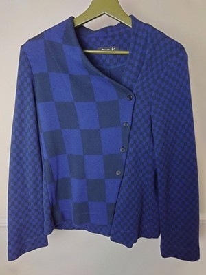 Mama B Bono Jacquard Kontrast Karo Jacke Fleece Baumwolle Gr. Small V-Ausschnitt
