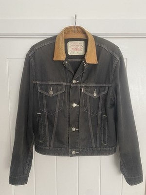 Vintage 1989 Levi s 70605 Leather Collar Jacket Made in Belgium Rare Black Trucker