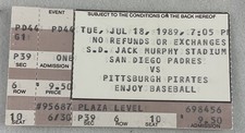 MLB 1989 07/18 Pittsburgh Pirates at San Diego Padres Ticket-Jack Clark HR