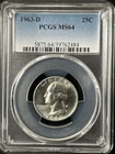 1963-D  25C Washington Quarter Dollar PCGS MS64   39762484