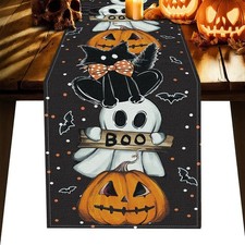 Bloss Ghost Pumpkin Halloween Table Runner,72 13 x 72 Inch, Black-halloween-1