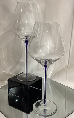 Qualia Tempest Cobalt Blue 24oz Teardrop 11  Stem Wine Goblet - Set of 2