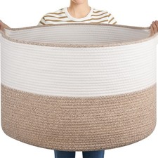XXL Large Blanket Basket with Handles, 105L Woven Storage Basket for Living R...