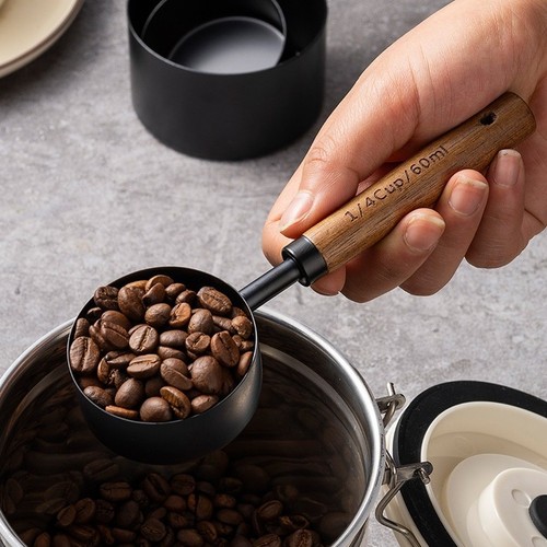 Coffee Preparation Measuring Spoons Walnut Handle Stainless Steel Construction