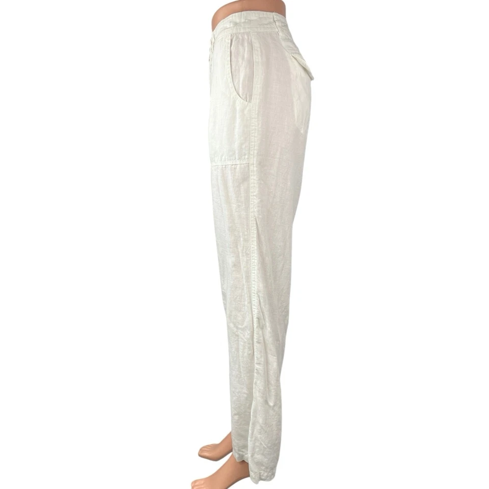 Pantalones para mujer Banana Republic de lino blanco tiro medio recto pierna ancha 8 Foto 2 de 4