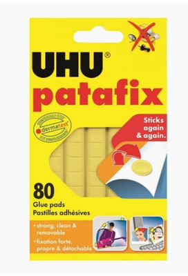 UHU Tac Patafix Yellow, Removable & Reusable Adhesive Pads, 80 Pieces